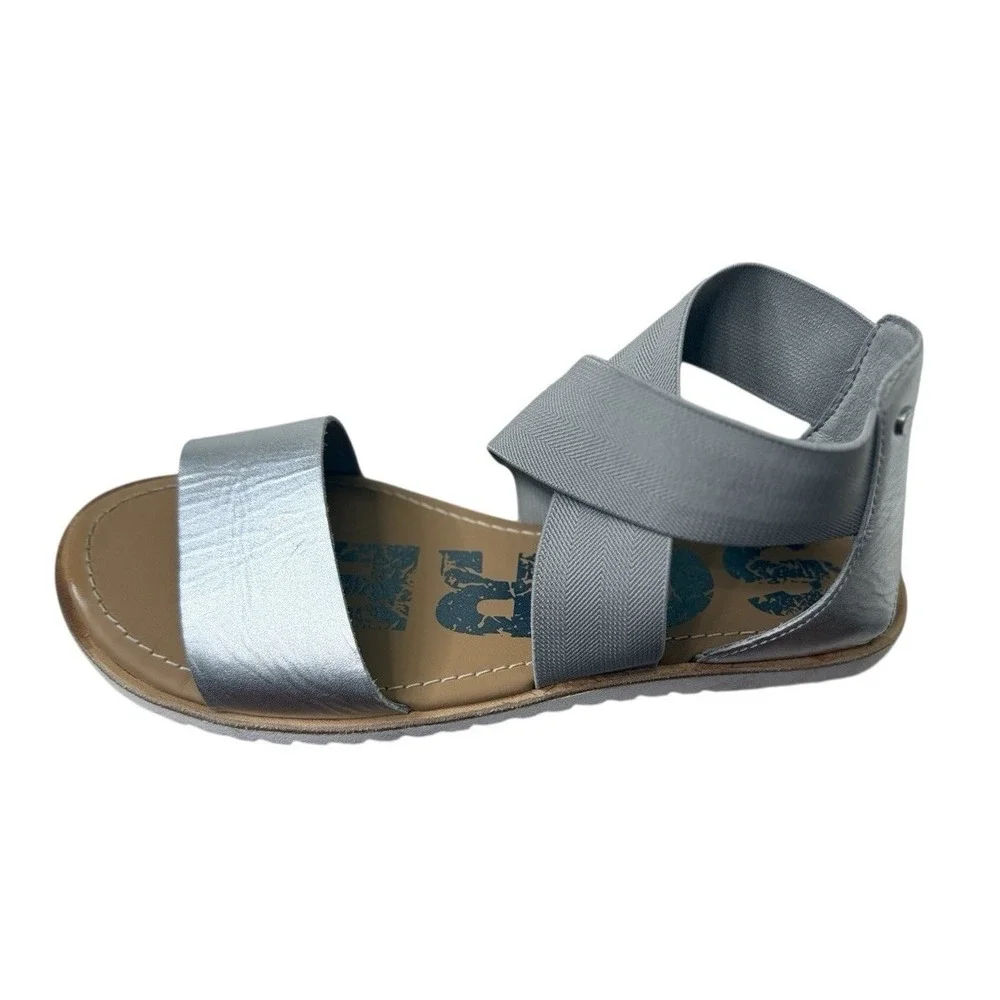 Sorel Ella II Cross Strap Sandals Silver Tan Flats Gladiator‎ Women's Size 6.5